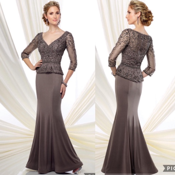 Mon Cheri Dresses & Skirts - Evonne D by MonCheri 3/4 sleeves beaded long gown